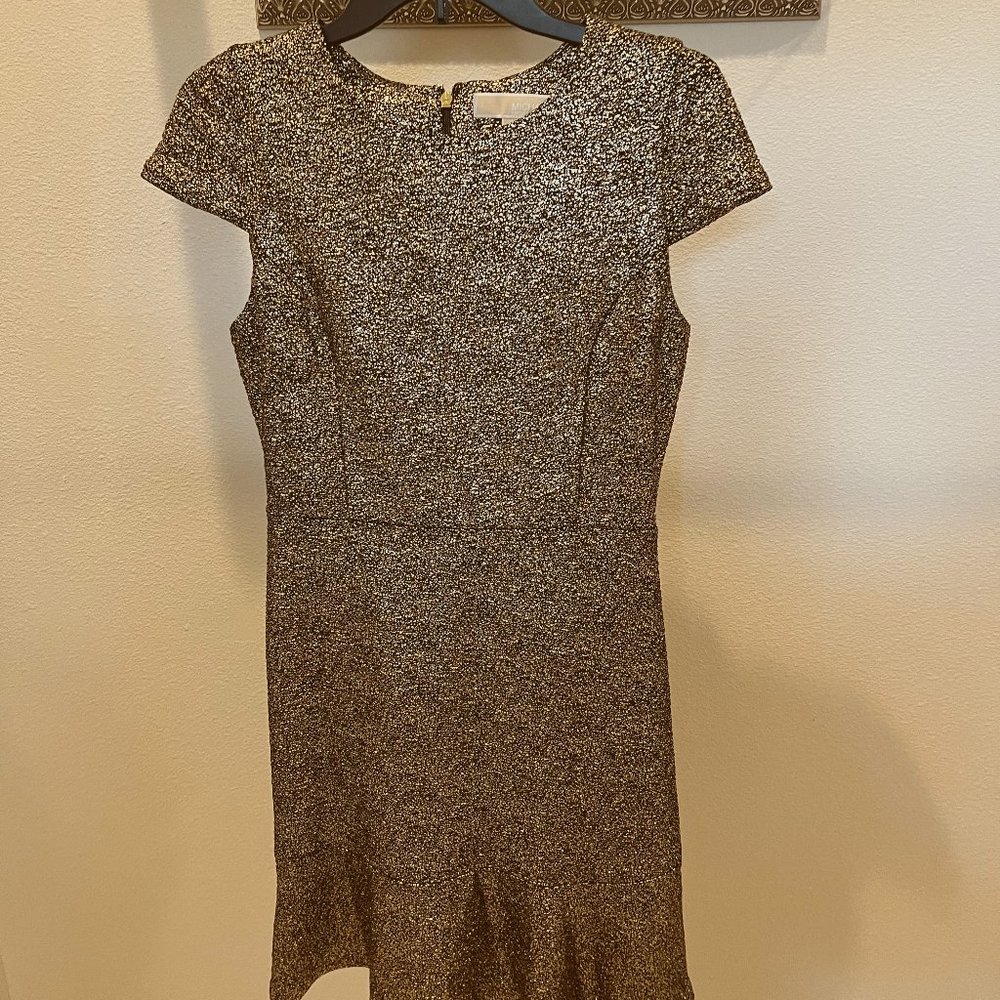 Michael Michael Kors Gold Metallic Fit & Flare Dress Size S